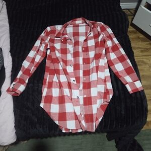 Red and White Checkered Button-Up Shirt